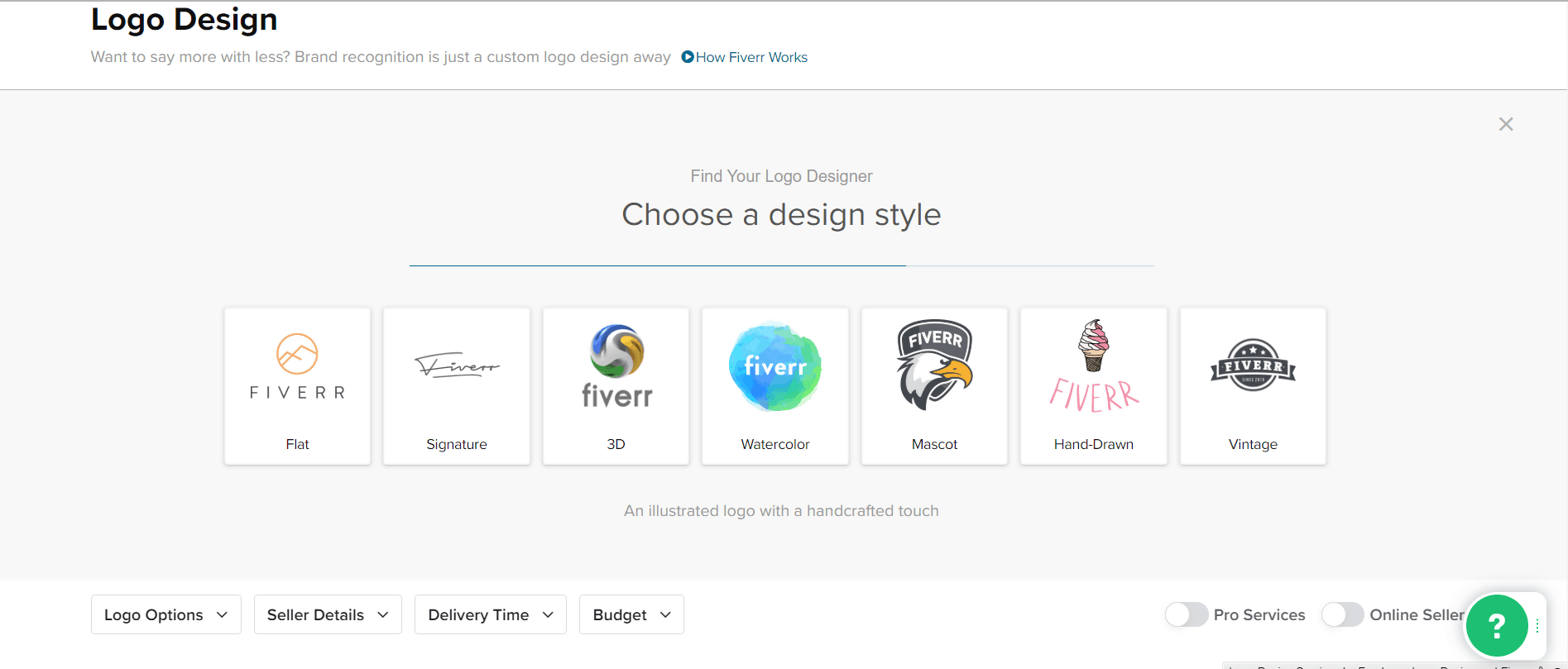 Captura de pantalla de Fiverr: elija un estilo de diseño
